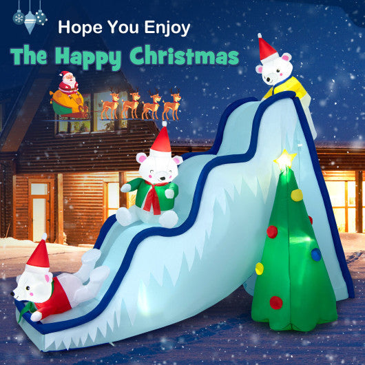 Costway 9' Inflatable Polar Bear Slide Scene Decoration with LED Lights