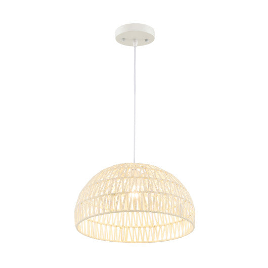 Costway Beige Farmhouse Rattan Pendant Lights with Adjustable Hanging Rope