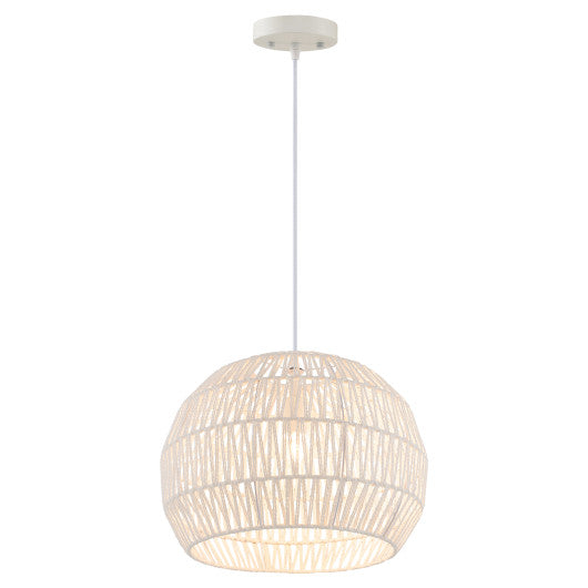 Costway Beige Round Farmhouse Rattan Pendant Lights with Adjustable Hanging Rope