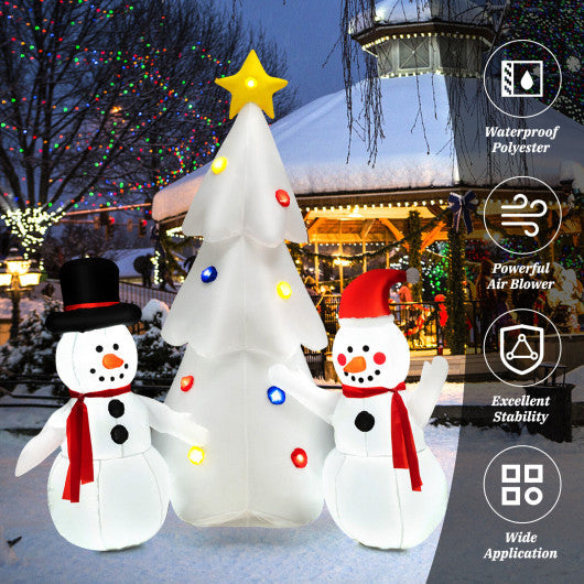 Costway Inflatable Christmas Double Snowmen Decoration with Built-in Rotating LED Lights