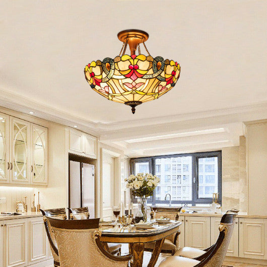 Costway Tiffany-Style 2-Light Ceiling Lamp with 16" Shade