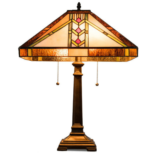 Costway Tiffany-Style 2-Light Table Lamp w/ 16" Glass Lampshade