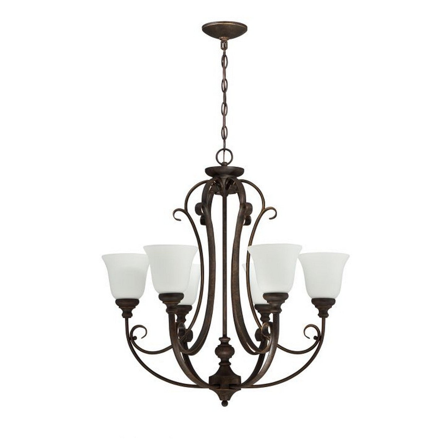 Craftmade Barrett Place 27" 6-Light Mocha Bronze Chandelier With White Frosted Glass Shades