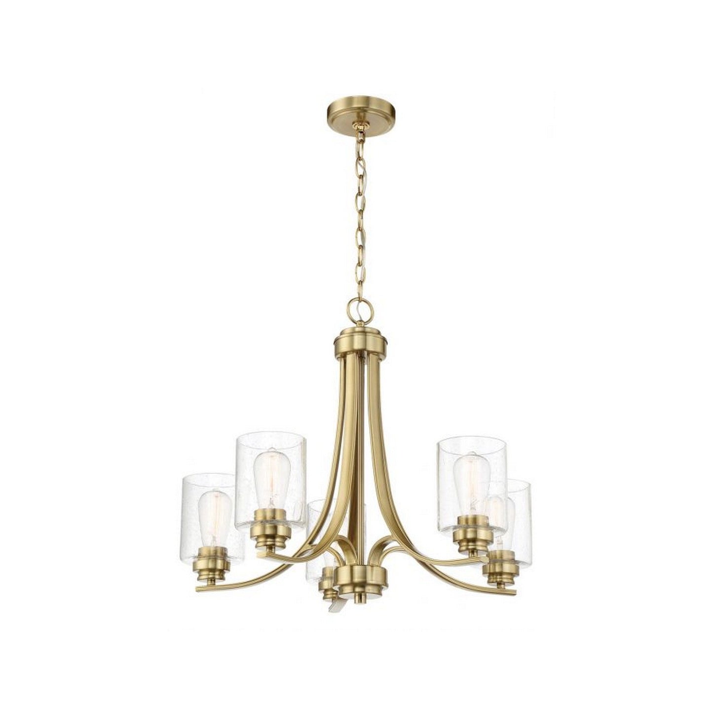 Craftmade Bolden 24" 5-Light Satin Brass Chandelier With Clear Seeded Glass Shades