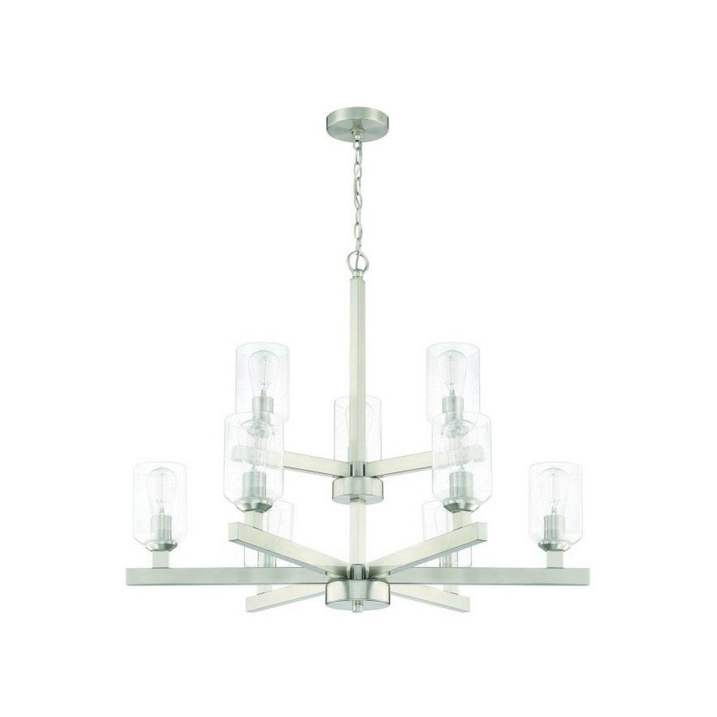 Craftmade Chicago 34" 9-Light 2-Tier Brushed Polished Nickel Bare Bulb Chandelier