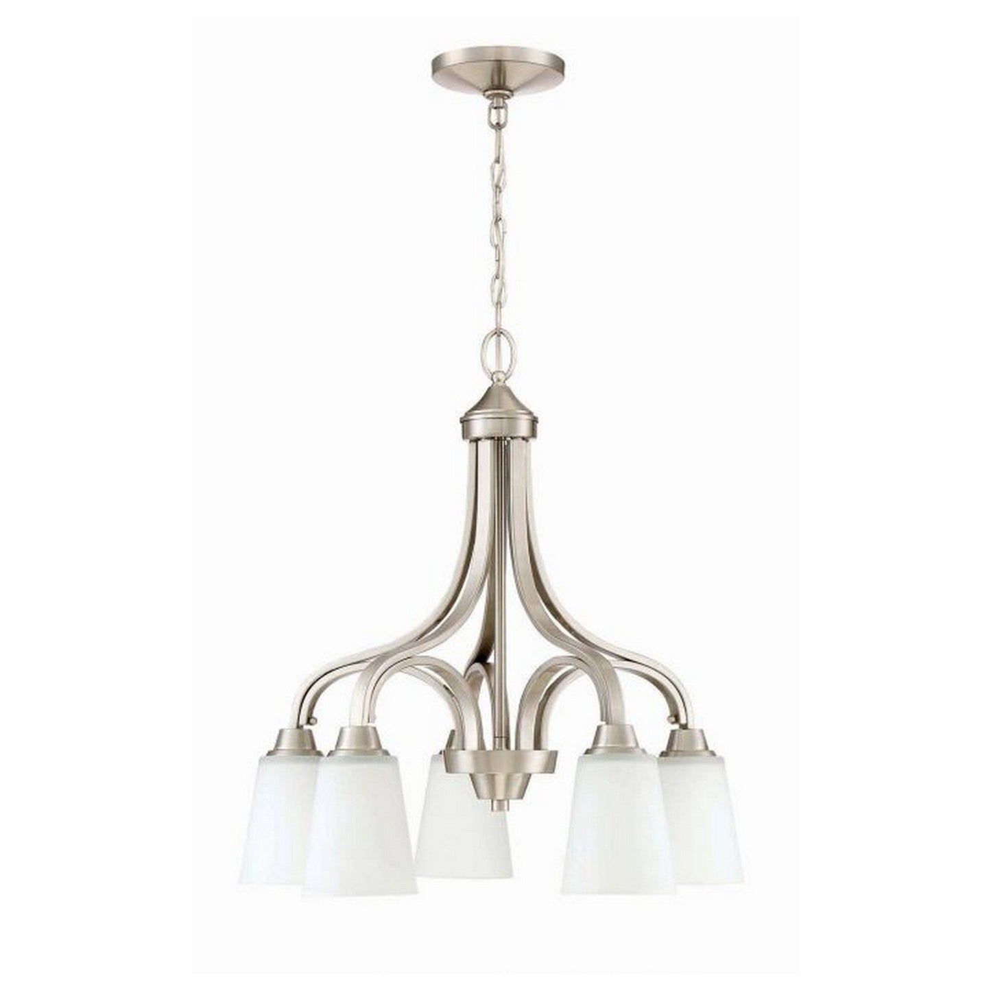 Craftmade Grace 24" 5-Light Brushed Polished Nickel Light Down Chandelier With White Frosted Glass Shades