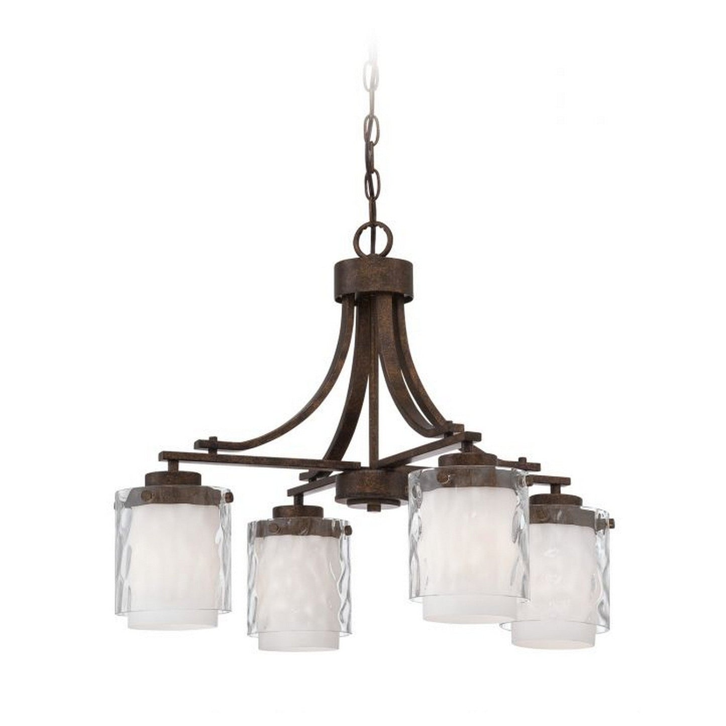 Craftmade Kenswick 24" 4-Light Peruvian Bronze Light Down Chandelier With Clear Outer and White Inner Glass Shades