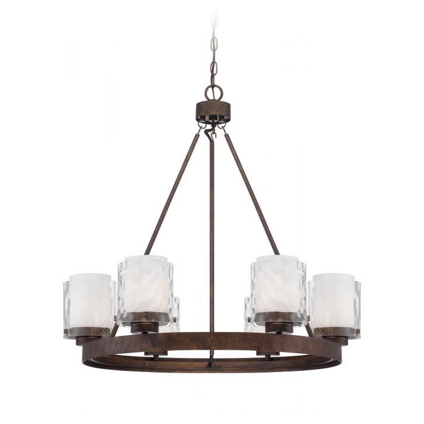 Craftmade Kenswick 29" 6-Light Peruvian Bronze Chandelier With Clear Outer and White Inner Glass Shades