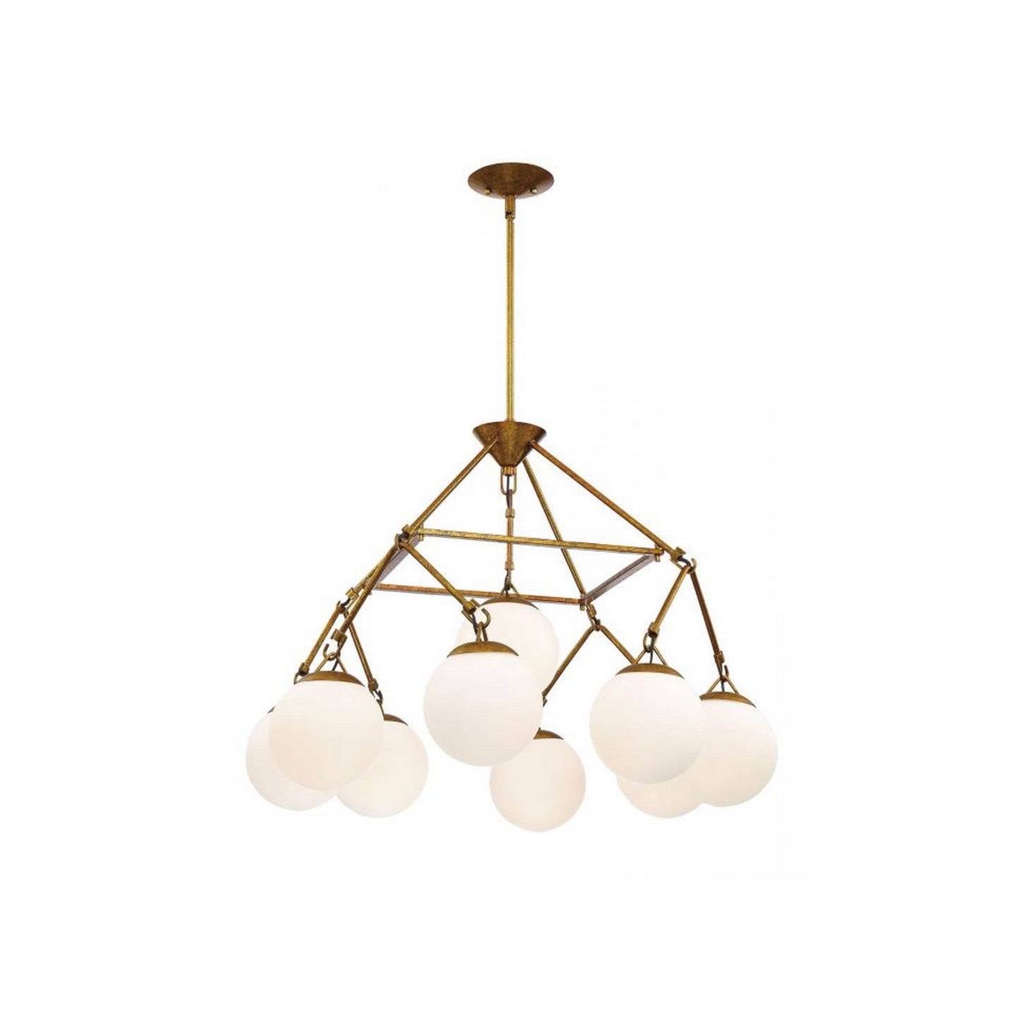 Craftmade Orion 30" 9-Light Patina Aged Brass Chandelier With White Frosted Globe Shades