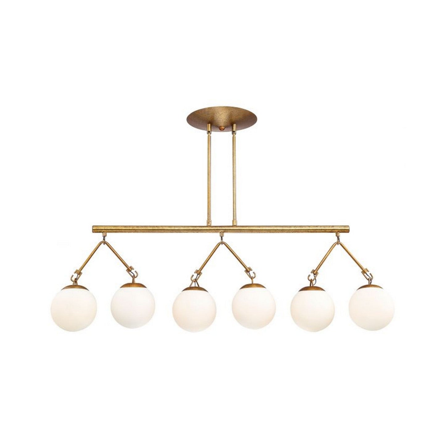 Craftmade Orion 45" 6-Light Patina Aged Brass Kitchen Island Light With White Frosted Globe Shades