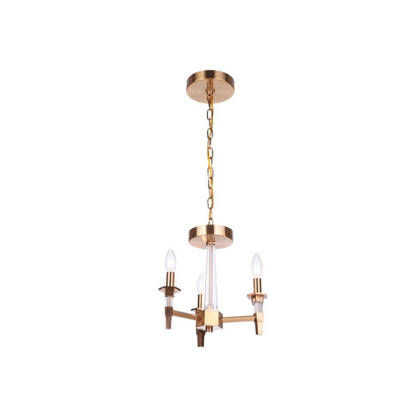 Craftmade Tarryn 11" 3-Light Satin Brass Candle-Style Semi-Flush Mount Light With Crystal Accents and Black Tapered Shades