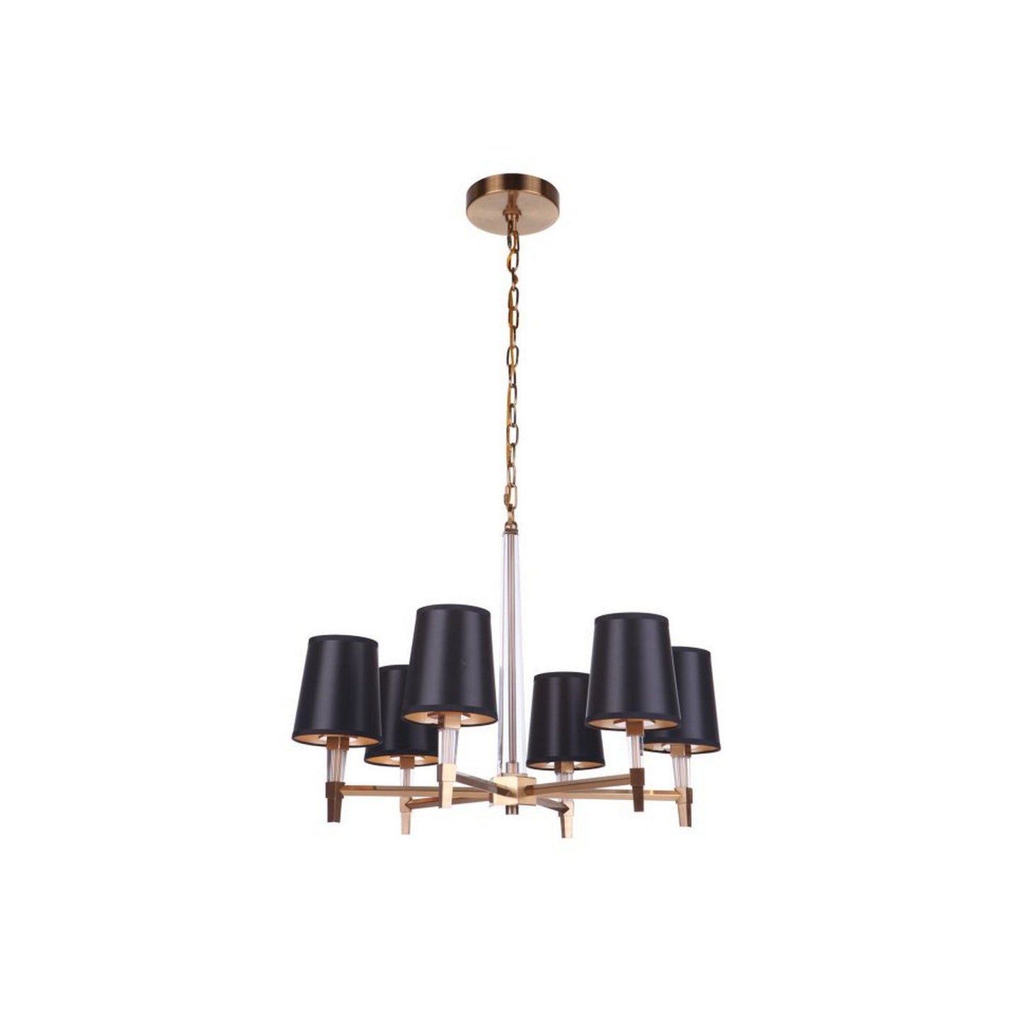 Craftmade Tarryn 30" 9-Light 2-Tier Satin Brass Candle-Style Chandelier With Crystal Accents and Black Tapered Shades