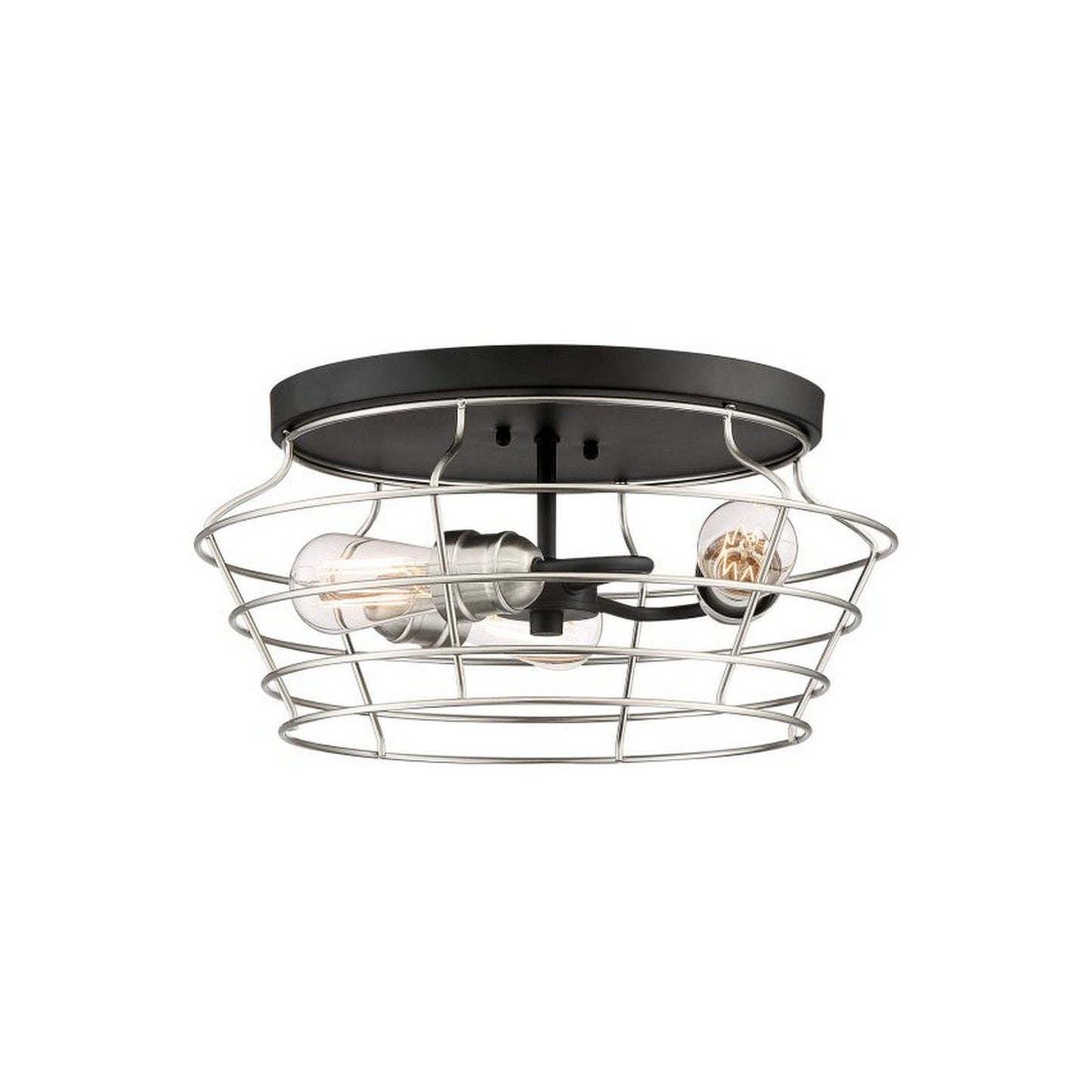 Craftmade Thatcher 17" 3-Light Flat Black Flush Mount Light With Brushed Polished Nickel Metal Wire Shade