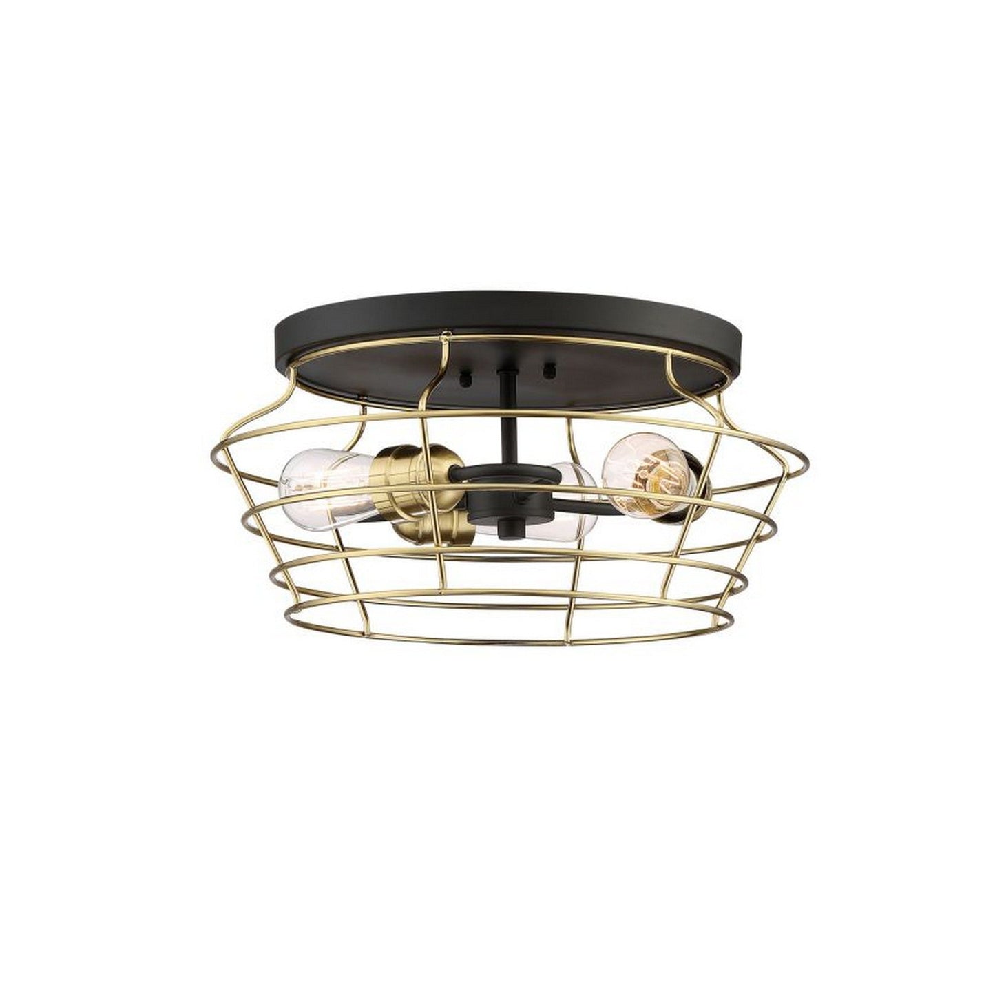 Craftmade Thatcher 17" 3-Light Flat Black Flush Mount Light With Satin Brass Metal Wire Shade