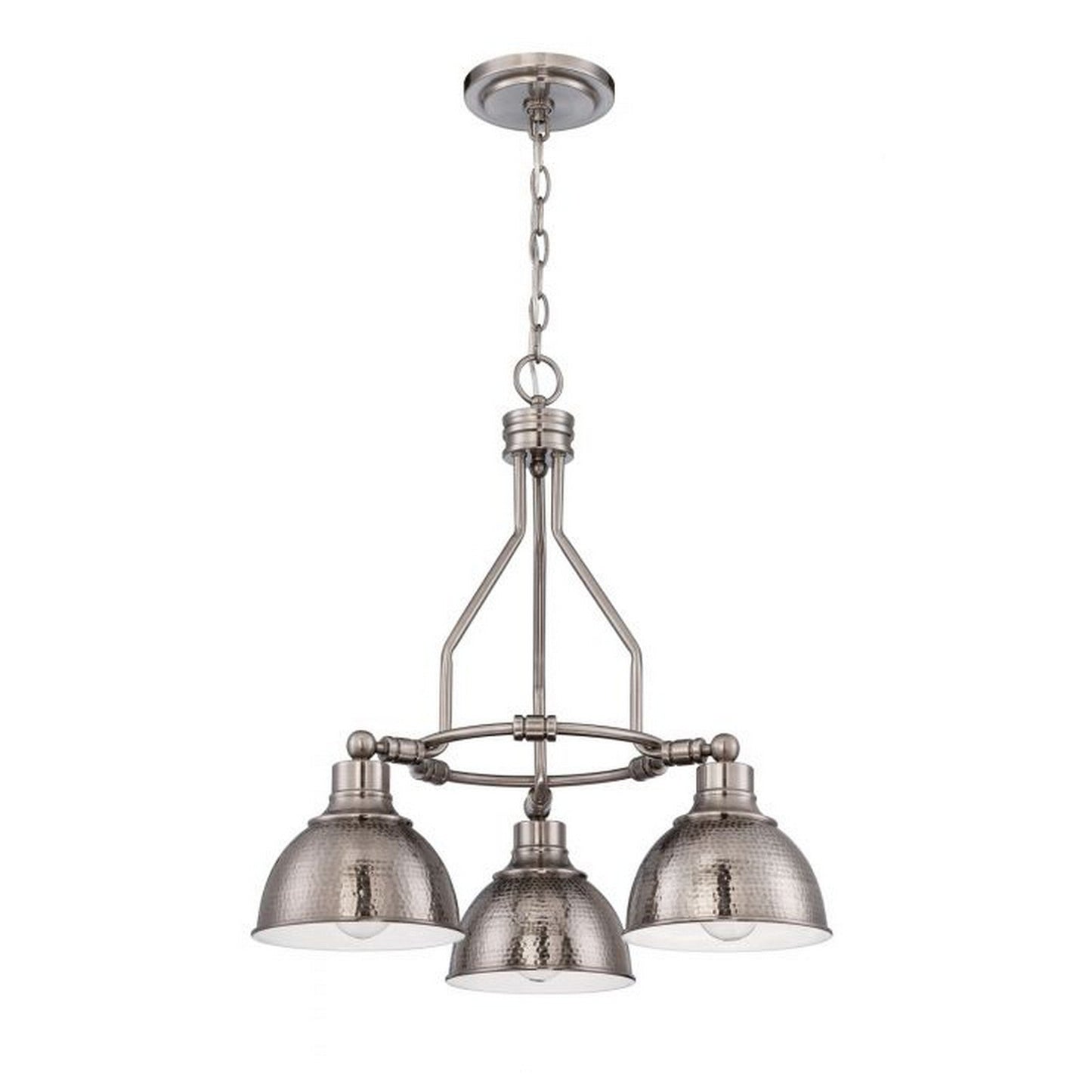 Craftmade Timarron 23" 3-Light Antique Nickel Light Down Chandelier With Hammered Metal Shades