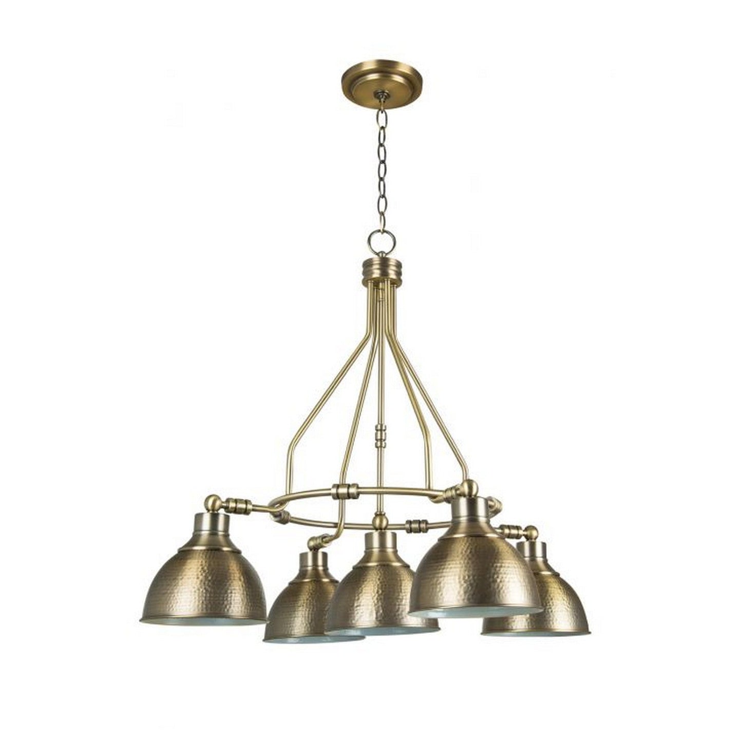 Craftmade Timarron 30" 5-Light Legacy Brass Light Down Chandelier With Hammered Metal Shades