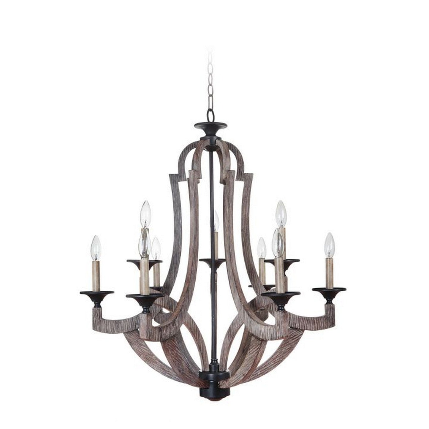 Craftmade Winton 30" 9-Light Weathered Pine and Bronze Candelabra Chandelier