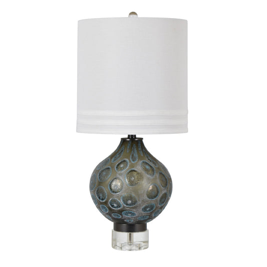 Crestview Collection Arena 28" Modern Glass And Crystal Table Lamp In Blue And Brown Reaction Glaze Finish With White Linen Shade