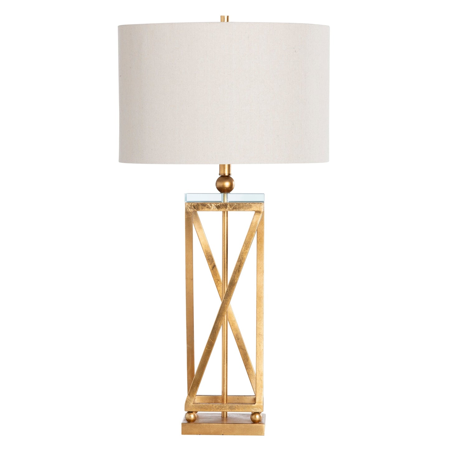 Crestview Collection Aria 35" Transitional Metal And Glass Table Lamp In Gold Leaf Finish With Oatmeal Linen Shade