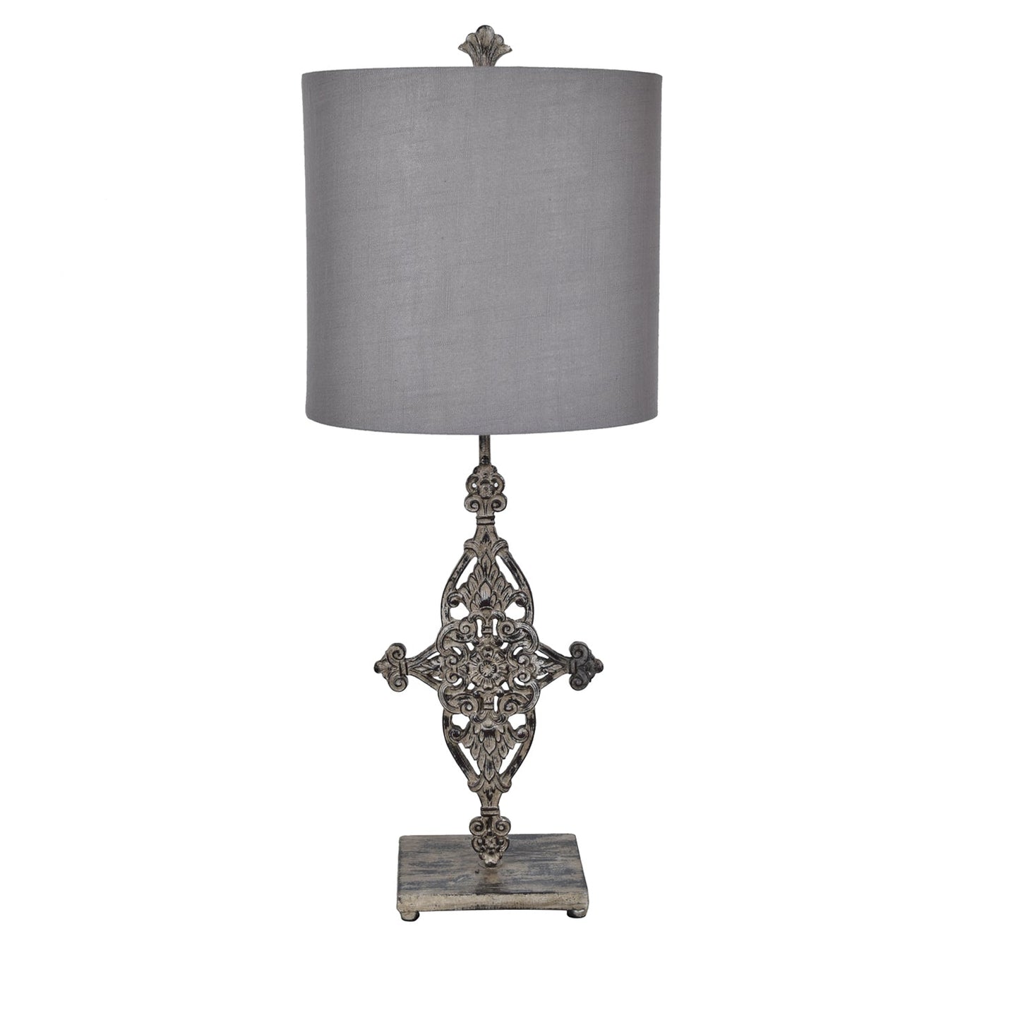 Crestview Collection Asher 36" Rustic Resin Table Lamp In French Iron Finish With Gray Linen Shade
