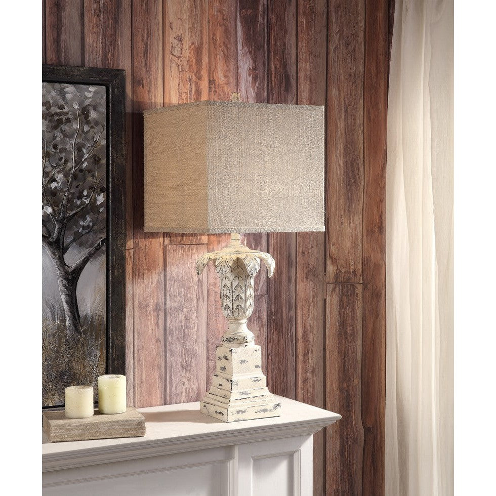 Crestview Collection Ashlar 36" Coastal Resin Table Lamp In Antique White Wash Finish With Burlap Shade