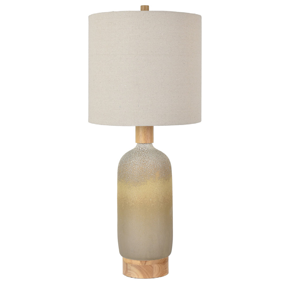 Crestview Collection Bella Vista 30" Coastal Ceramic And Wood Bottle Table Lamp In Sedona Sunset And Natural Wood Finish With Cylinder Natural Linen Shade