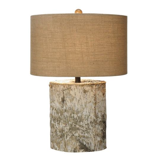 Crestview Collection Birch Wood 25" Rustic Resin Table Lamp In Wood Birch Finish With Burlap Shade