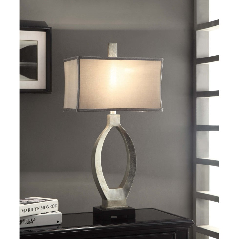 Crestview Collection Camden 32" Transitional Resin Table Lamp In Silver Leaf Finish With Grey Silk Shade