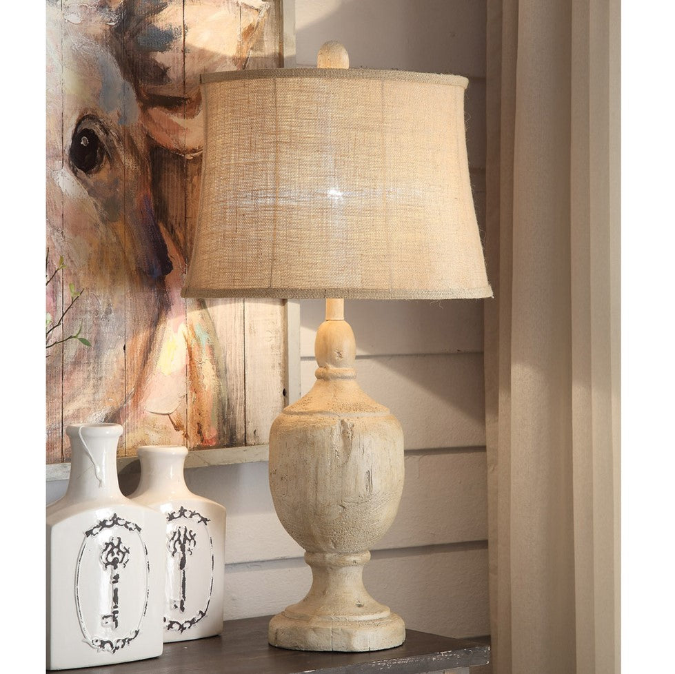 Crestview Collection Carson 33" Rustic Resin Table Lamp In Bleached Wood Finish With Burlap Shade