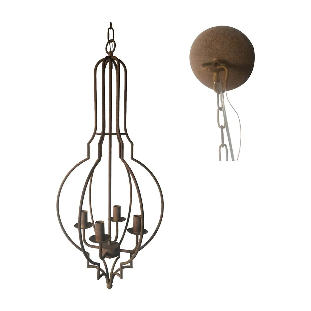 Crestview Collection Chateau 36" 4-Light Rustic Metal Pendant Lamp In Brown Finish