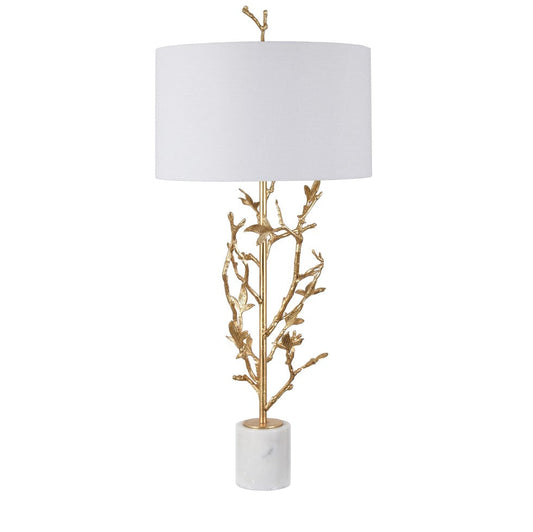Crestview Collection Chianti 38" Traditional Iron And Marble Table Lamp In Gold Leaf And White Marble Finish With Drum White Silk Shade