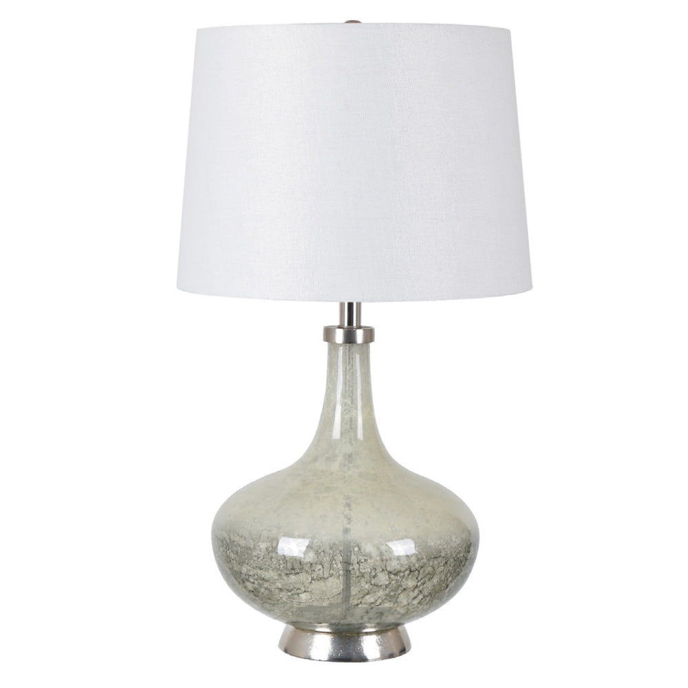 Crestview Collection Clarissa 28" Transitional Glass And Aluminum Bottle Table Lamp In Grey Green And Nickel Finish With White Linen Shade