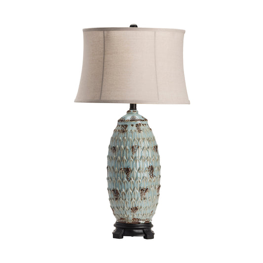 Crestview Collection Colony 34" Traditional Ceramic And Resin Table Lamp In Antique Blue Finish With Natural Linen Shade