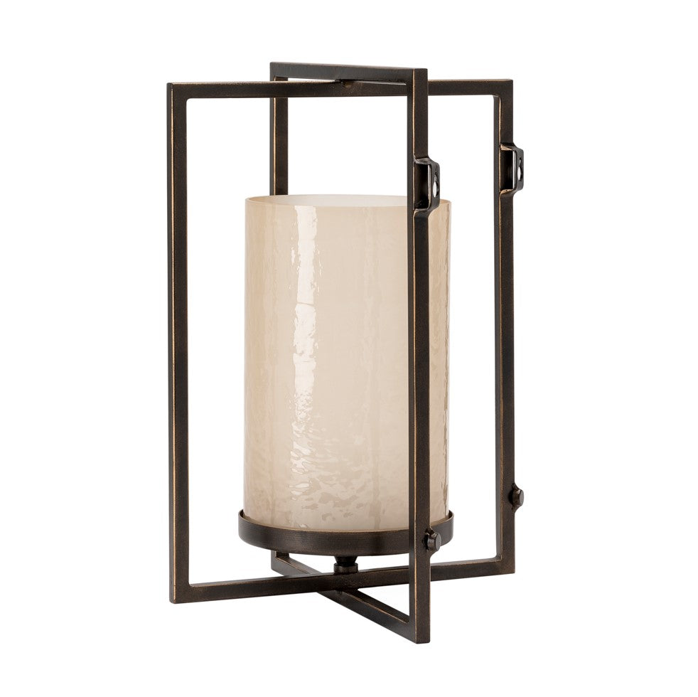 Crestview Collection Danson 16" Traditional Metal And Glass Caged Hanging Candle Holder In Frosted Glass And Bronze Finish