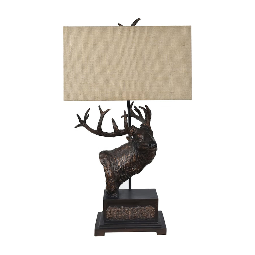 Crestview Collection Elk Bust 35" Rustic Resin Table Lamp In Antique Bronze Finish With Burlap Shade