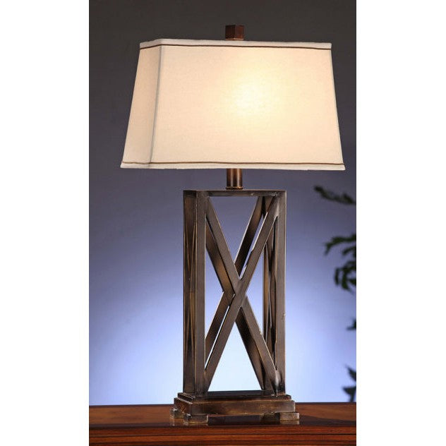Crestview Collection Everson 33" Transitional Metal Table Lamp In Rich Bronze Finish With Natural Linen Fabric Rectangle Shade And Brown Cord Trim