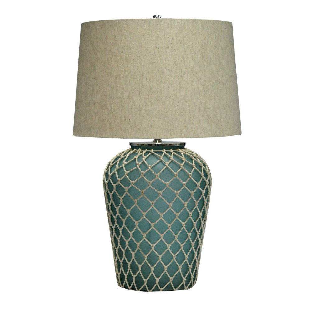 Crestview Collection Frazier 30" Coastal Glass Table Lamp In Rope Wrapped Aqua Finish With Natural Linen Shade