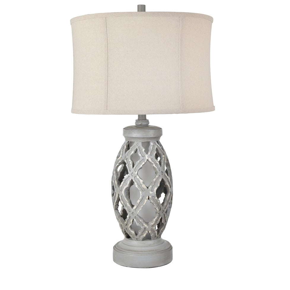 Crestview Collection Gaborone 31" Traditional Resin Table Lamp In Distressed Gray Finish With Drum Oatmeal Linen Shade And Night Light