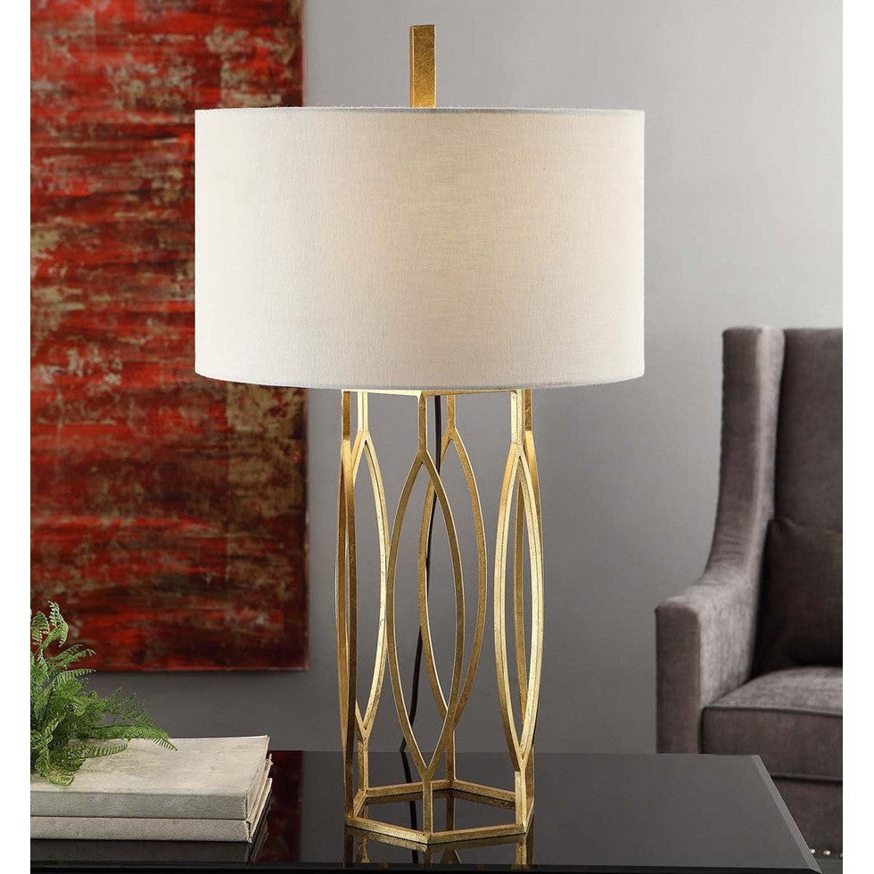 Crestview Collection Global 32" Traditional Metal Table Lamp In Gold Leaf Finish With Linen Shade