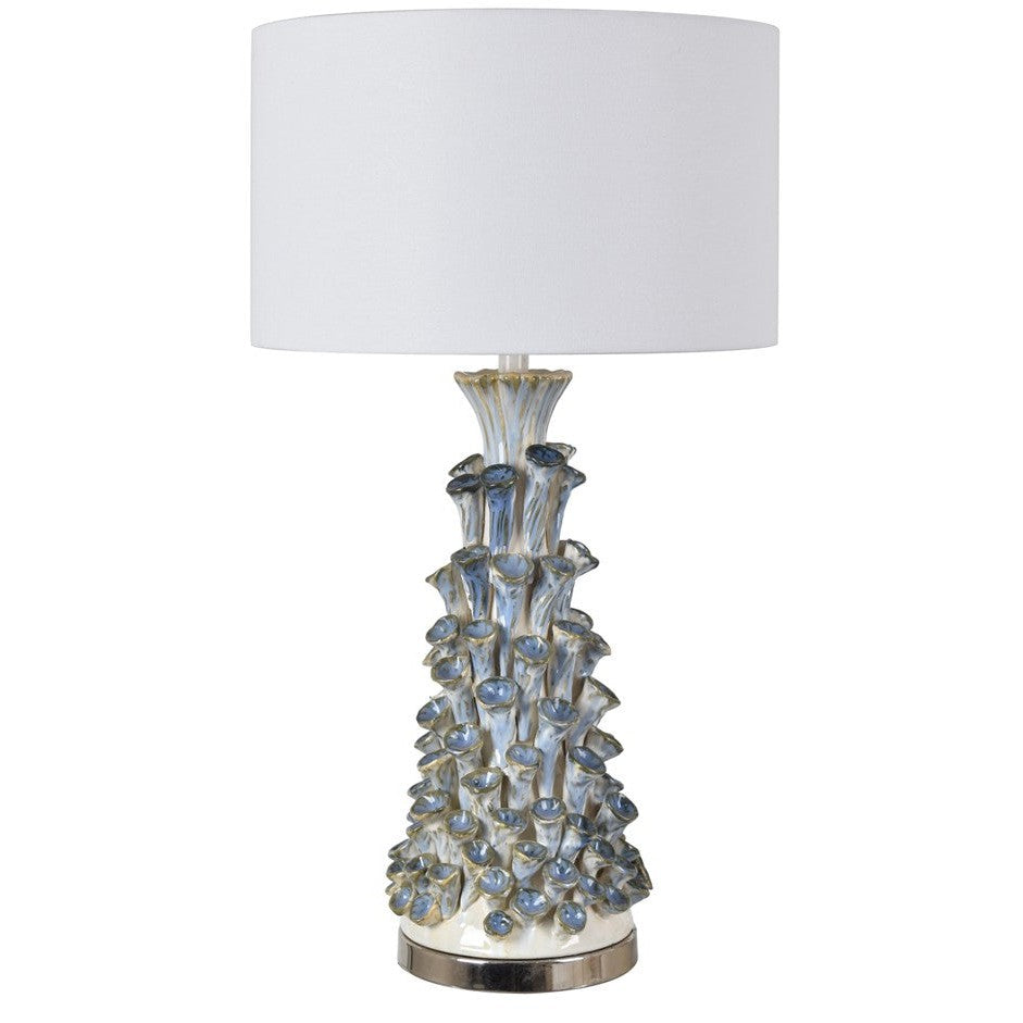 Crestview Collection Hanalei 31" Traditional Ceramic And Metal Table Lamp In Antique Blue And White Ceramic Finish With White Linen Shade