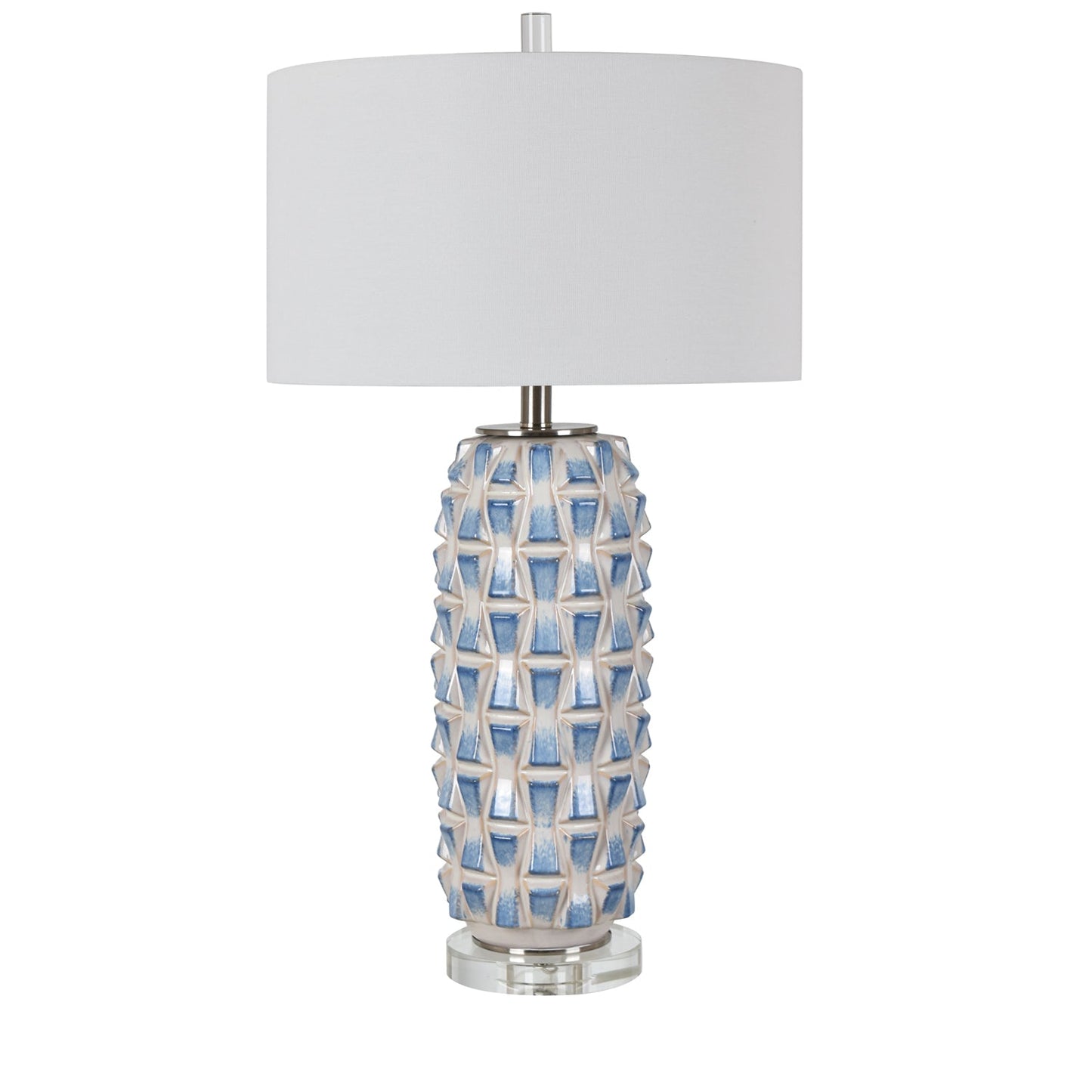Crestview Collection Hayes 31" Transitional Ceramic And Crystal Table Lamp In Delft Blue And White With White Linen Drum Shade