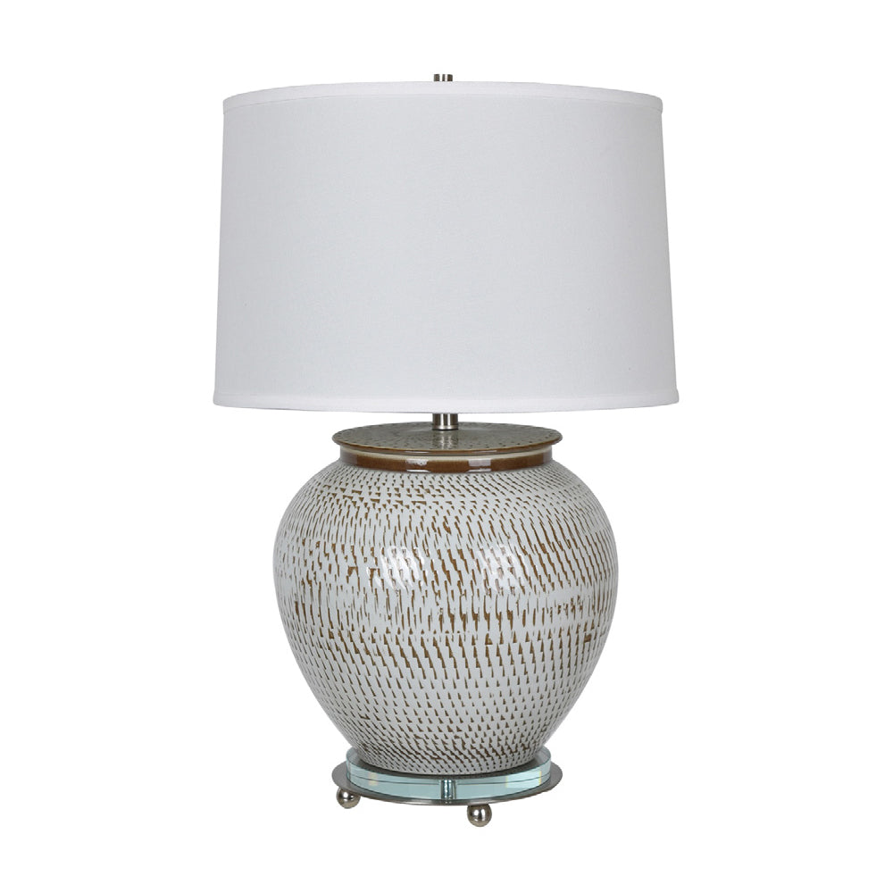 Crestview Collection Lise 29" Transitional Ceramic Metal And Glass Table Lamp In Aged White Ceramic And Satin Nickel Finish With Off White Linen Shade
