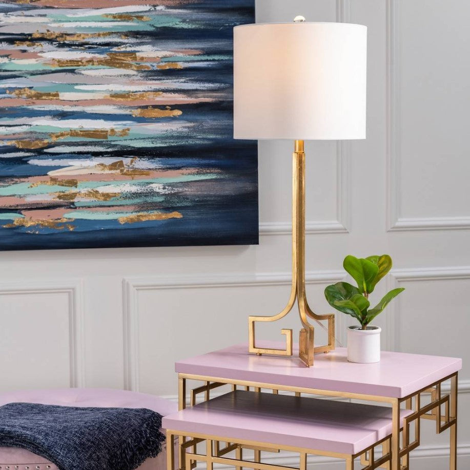 Crestview Collection Lux 34" Transitional Metal Table Lamp In Golden Leaf Finish With White Linen Shade