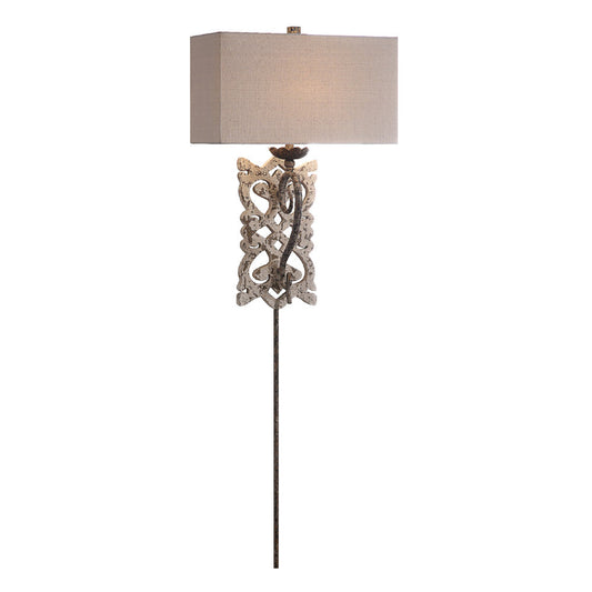 Crestview Collection Mariposa 28" Traditional Resin And Metal Wall Sconce In Antique White And Bronze Finish With Oatmeal Linen Shade