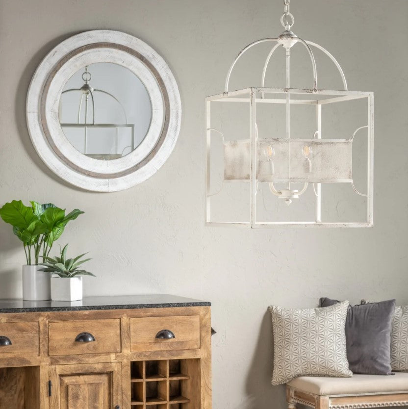 Crestview Collection Mayfair 32" 4-Light Traditional Metal Chandelier In White Wash Finish