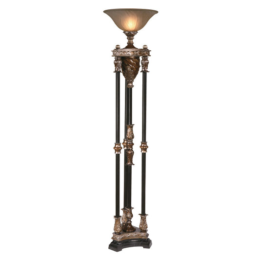 Crestview Collection Newcastle 71" Traditional Resin Torchiere Floor Lamp In Walnut And Silvered Bronze Finish With Glass Shade