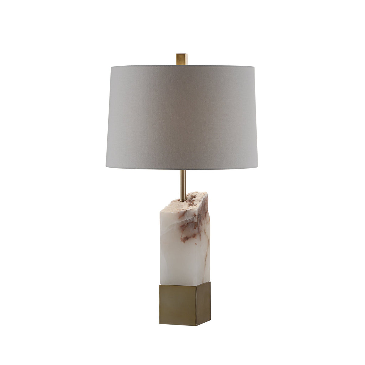 Crestview Collection Phoenix 27" Modern Alabaster Table Lamp In Chisel Cut Alabaster And Antique Brass Finish With Off White Linen Shade