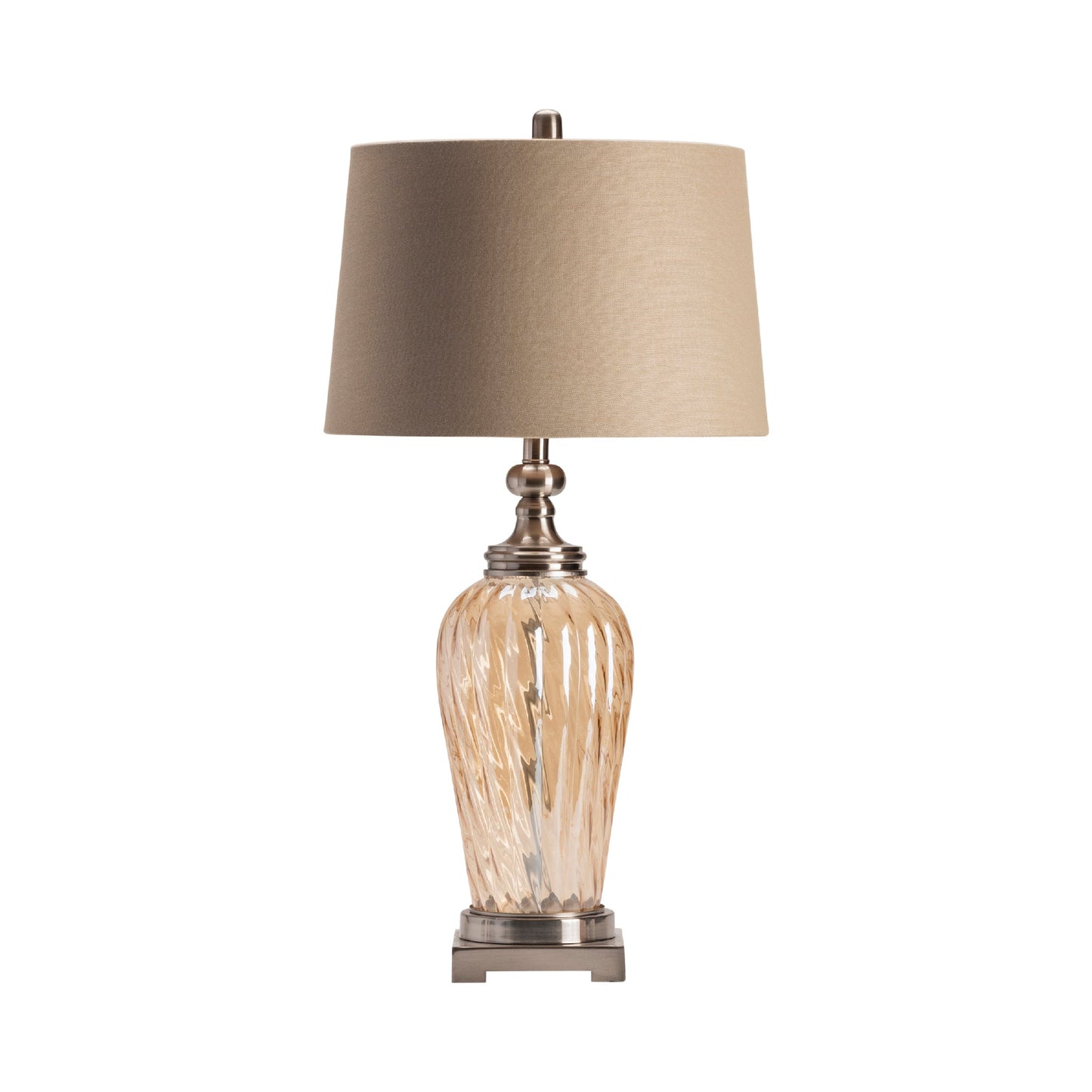 Crestview Collection Phulkari 35" Transitional Glass And Metal Table Lamp In Caramel Satin Nickle Finish With Taupe Linen Shade