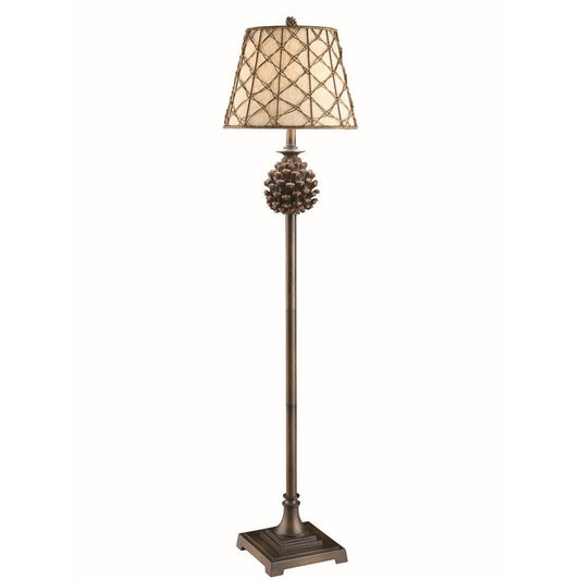 Crestview Collection Pine Bluff 61" Rustic Resin Floor Lamp In Natural Pine Cone Finish With Rattan Over Oatmeal Linen Fabric Shade