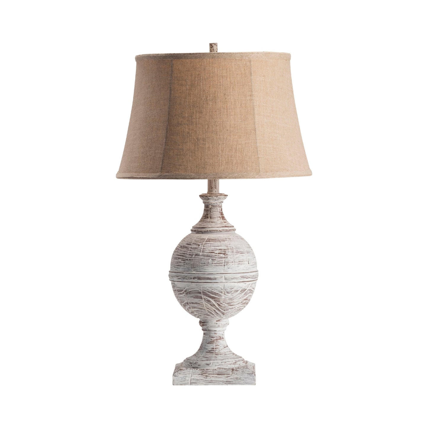 Crestview Collection Post Knob 30" Rustic Resin Table Lamp In White Wash Finish With Burlap Shade